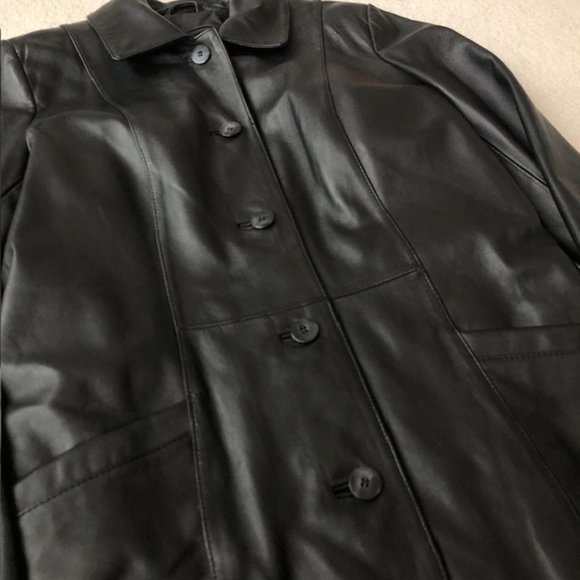 Black DANIER Leather Mid-Length Button-Front Coat / Jacket with Liner Vest XS - Picture 5 of 16